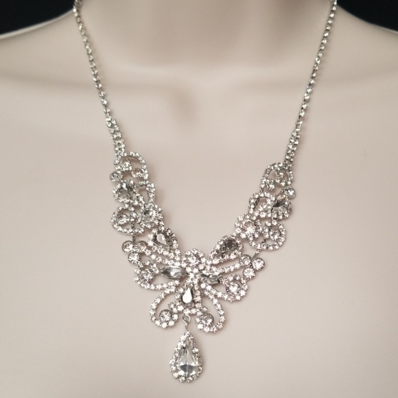 Prom Wedding Silver Rhinestones Necklace Valentines Day - Picture 4 of 9